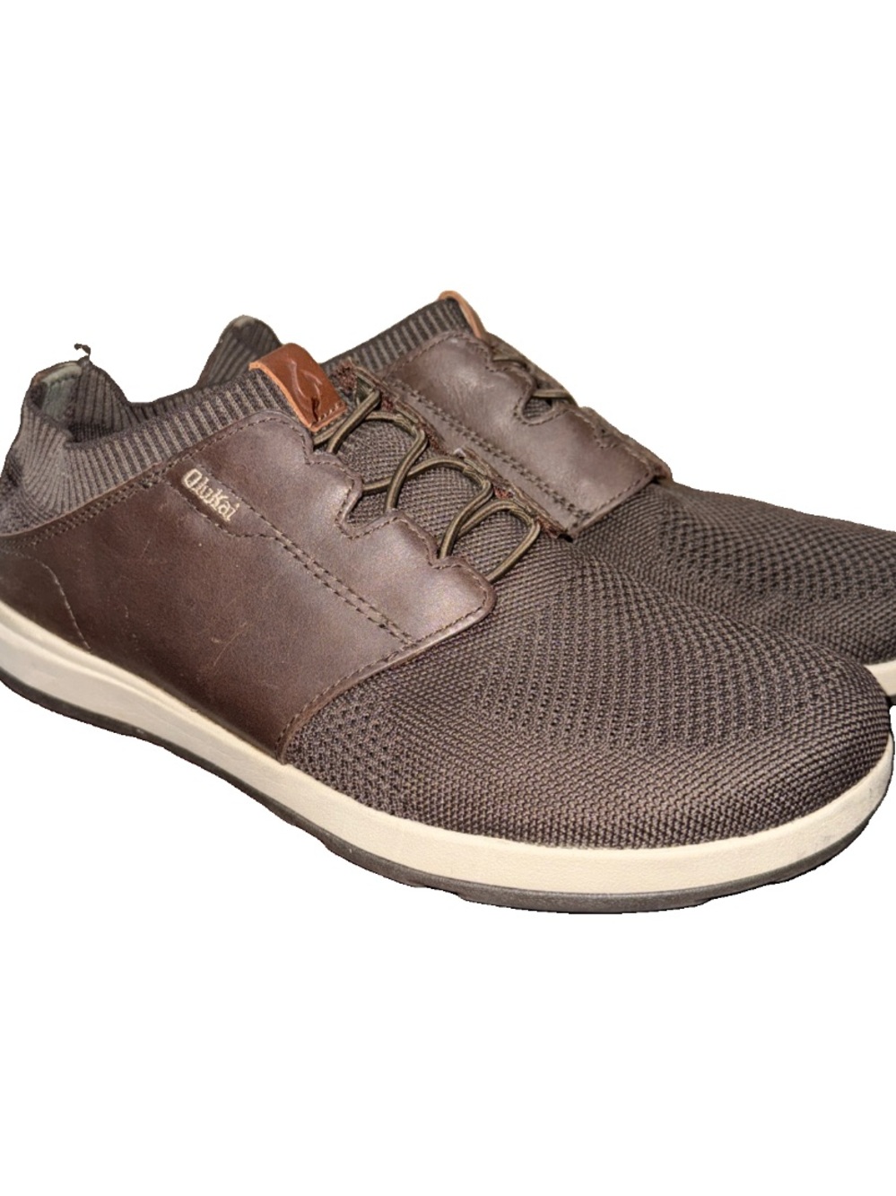 OluKai Men's Makia Ulana Cushioned Lightweight Brown Leather Textile Loafers